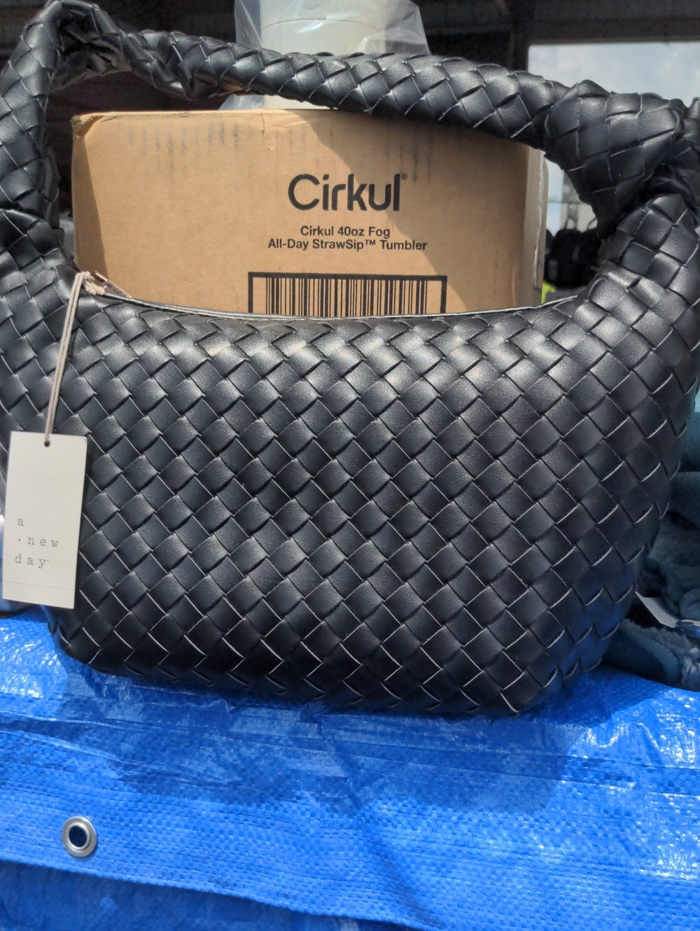 a new day Black Woven Messenger Bag with Braided Handle